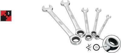 Vigor V2820 Knarren-Ring-Maulschlüssel-Satz 5teilig Schlüsselweite (Metrisch) 8 - 19 mm