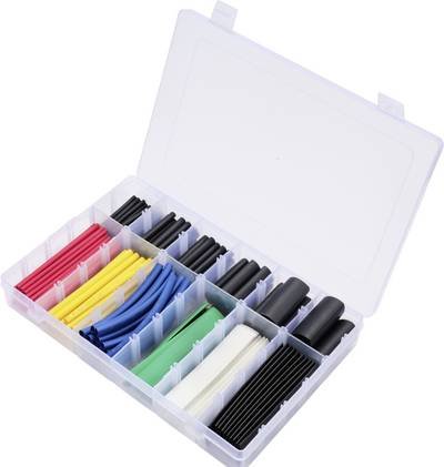 TRU COMPONENTS TC-13388820 Schrumpfschlauchsortiment Rot, Gelb, Blau, Grün, Weiß, Schwarz Schrumpfrate:2:1, 3:1 190 St.