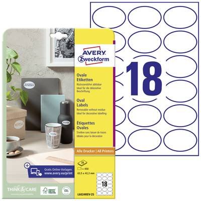 Avery-Zweckform L6024REV-25 Universal-Etiketten 63.5 x 42.3 mm Papier Weiß 450 St. Wiederablösbar Oval Farblaserdrucker,
