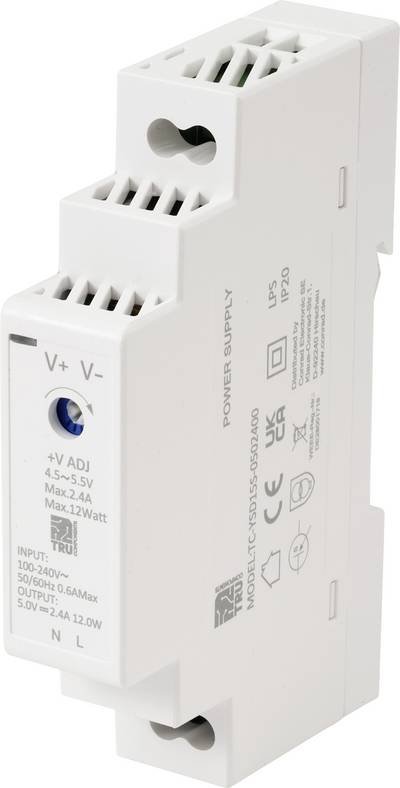 TRU COMPONENTS TC-13713360 Hutschienen-Netzteil (DIN-Rail) Verbrauch (StandBy) 0.3 W 5 V/DC 2.4 A 12 W Anzahl Ausgänge:1