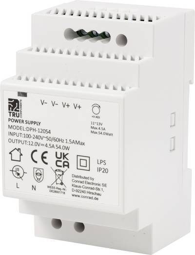 TRU COMPONENTS TC-10580816 Hutschienen-Netzteil (DIN-Rail) 12 V/DC 4.5 A 54 W Anzahl Ausgänge:1 x Inhalt 1 St.