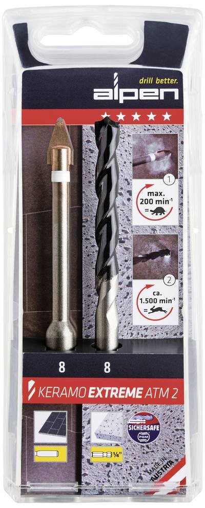 Alpen 300062100 Glas- und Fliesenbohrer-Set 2teilig 6 mm 1/4" (6.3 mm), Zylinderschaft 1 Set
