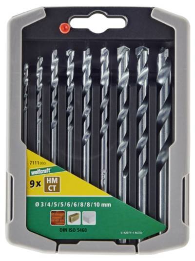 Wolfcraft 8450000 Hartmetall Stein-Spiralbohrer-Set 5teilig 4 mm, 5 mm, 6 mm, 8 mm, 10 mm Zylinderschaft 1 Set