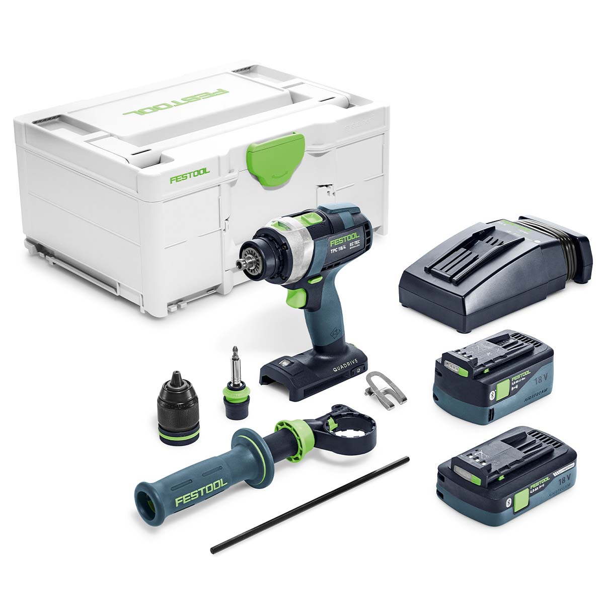 Festool QUADRIVE TPC Set/XL - Taladro atornillador de percusión con batería y cargador (18V/5Ah)