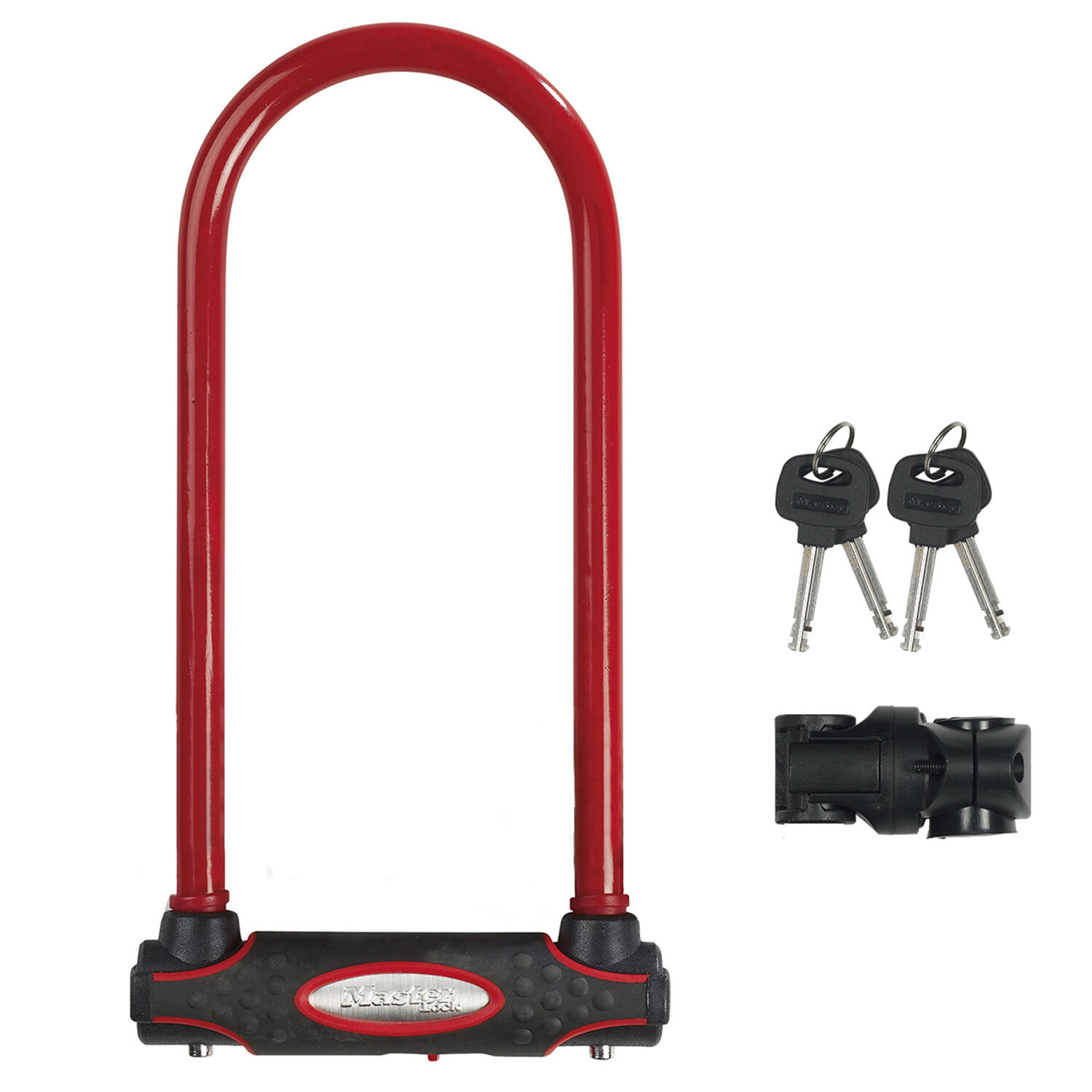 MASTER LOCK Candado Bicicleta U Llave Soporte de Transporte Antirrobo Certificado Rojo Large