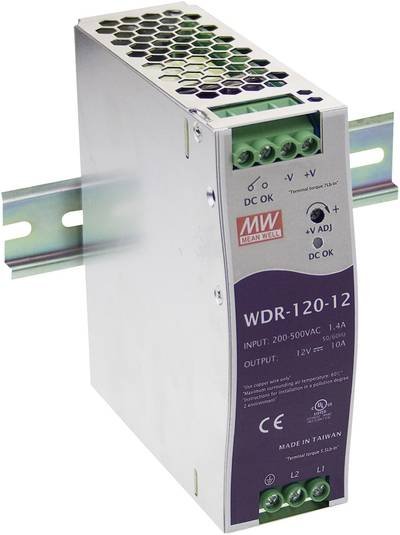 MEAN WELL WDR-120-12 Hutschienen-Netzteil (DIN-Rail) 12 V/DC 10 A 120 W Anzahl Ausgänge:1 x Inhalt 1 St.