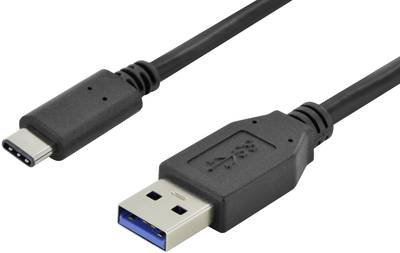 Digitus USB-Kabel USB 3.2 Gen1 USB-A Stecker, USB-C® Stecker 1.00 m Schwarz Rund, beidseitig verwendbarer Stecker, doppe