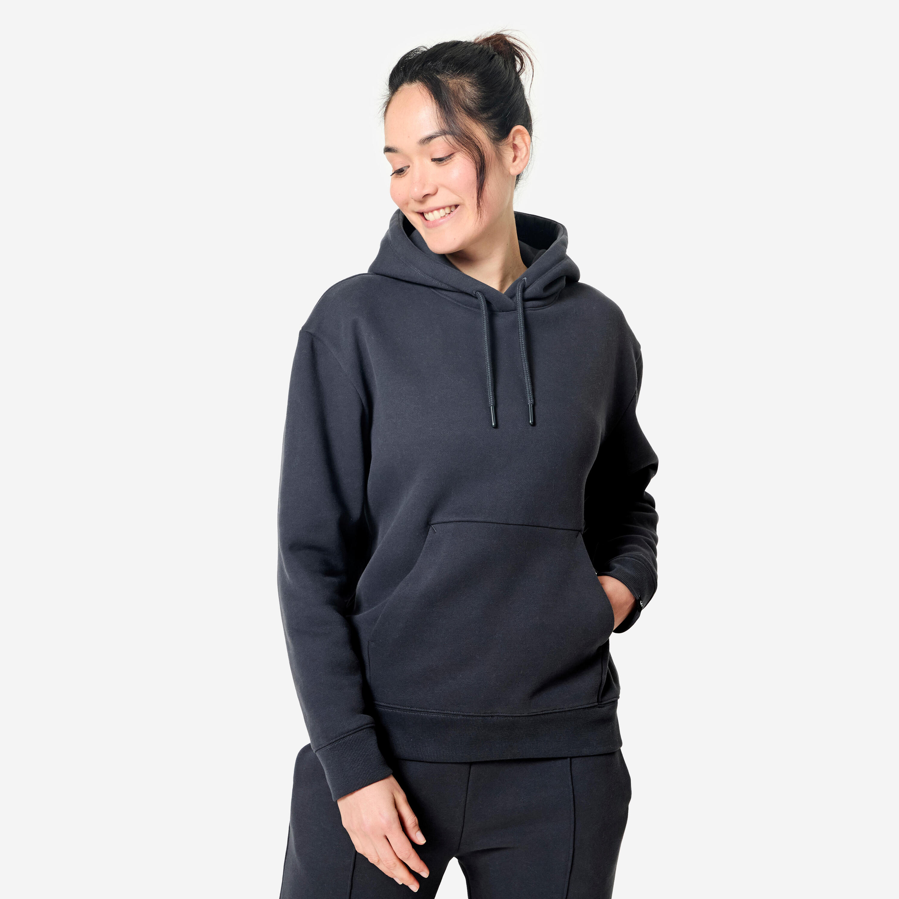 Sudadera Fitness Mujer Gris Capucha Cálida