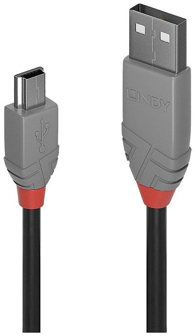 LINDY USB-Kabel USB 2.0 USB-A Stecker, USB-Mini-B Stecker 1.00 m Schwarz, Grau 36722