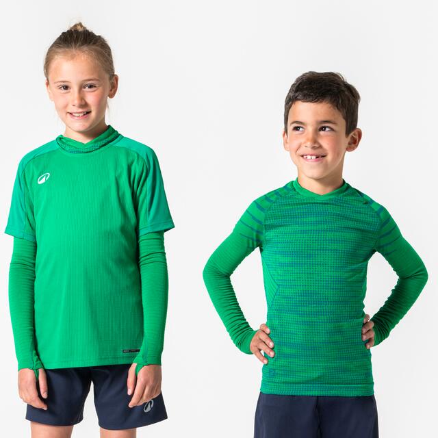 Camiseta térmica de fútbol manga larga Niño Kipsta Keepdry 500 verde
