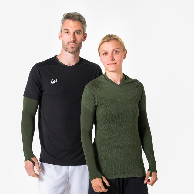 Camiseta térmica de fútbol manga larga adulto caqui keepdry 500