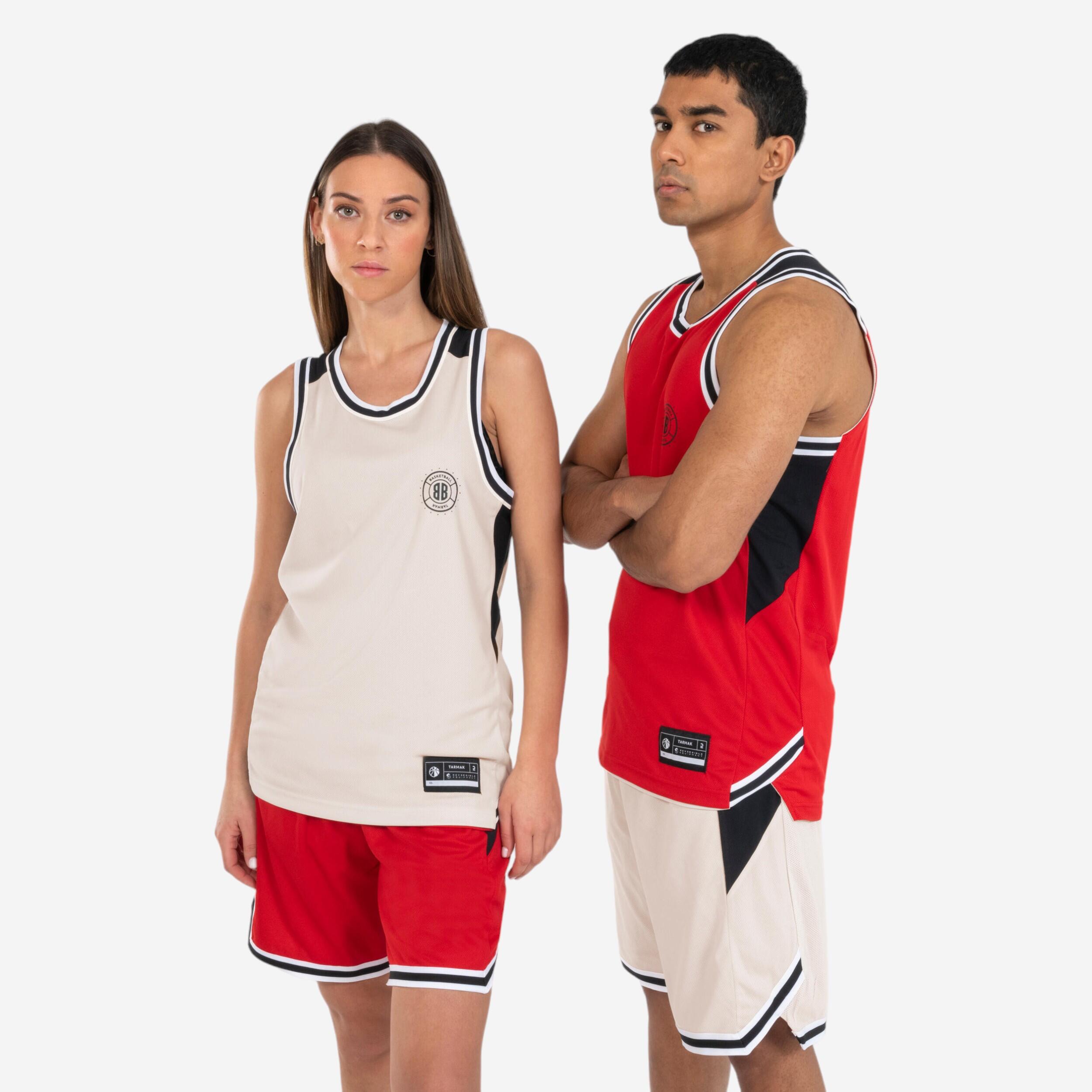 Camiseta de baloncesto sin mangas reversible adulto - T500 rojo beige