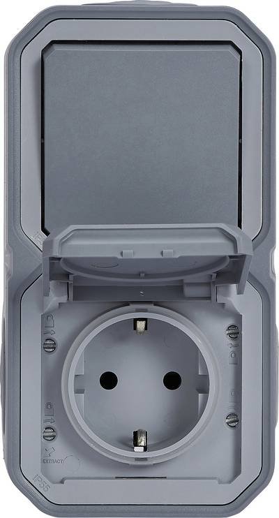 Legrand Komplett Aufputz, Wechselschalter, Schutzkontakt-Steckdose mit Klappdeckel Plexo Grau 069746L 1 St.