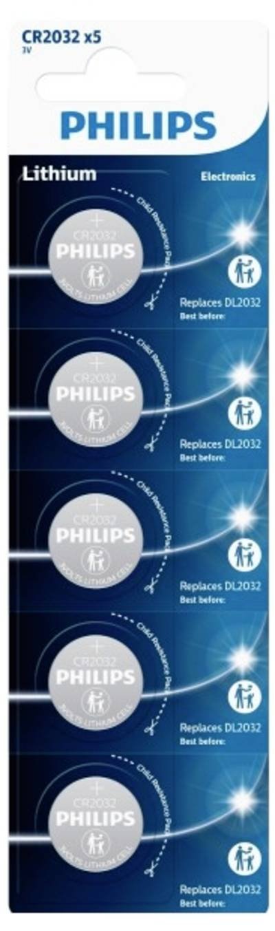 Philips Knopfzelle CR 2032 3 V 5 St. Lithium Minicells