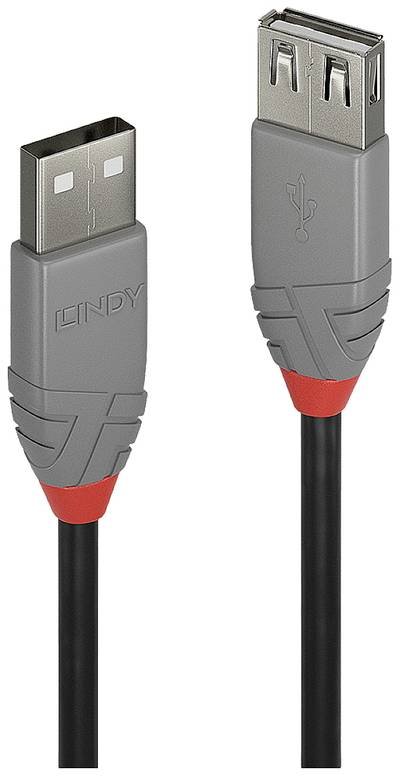LINDY USB-Kabel USB 2.0 USB-A Stecker, USB-A Buchse 2.00 m Schwarz, Grau 36703