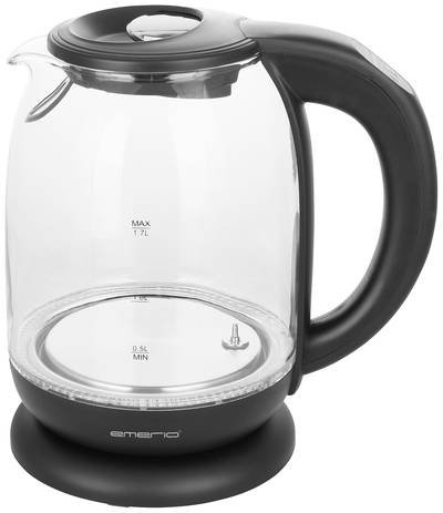 EMERIO WK-119255.5 Wasserkocher schnurlos Glas, Schwarz Fassungsvermögen: 1.7 l