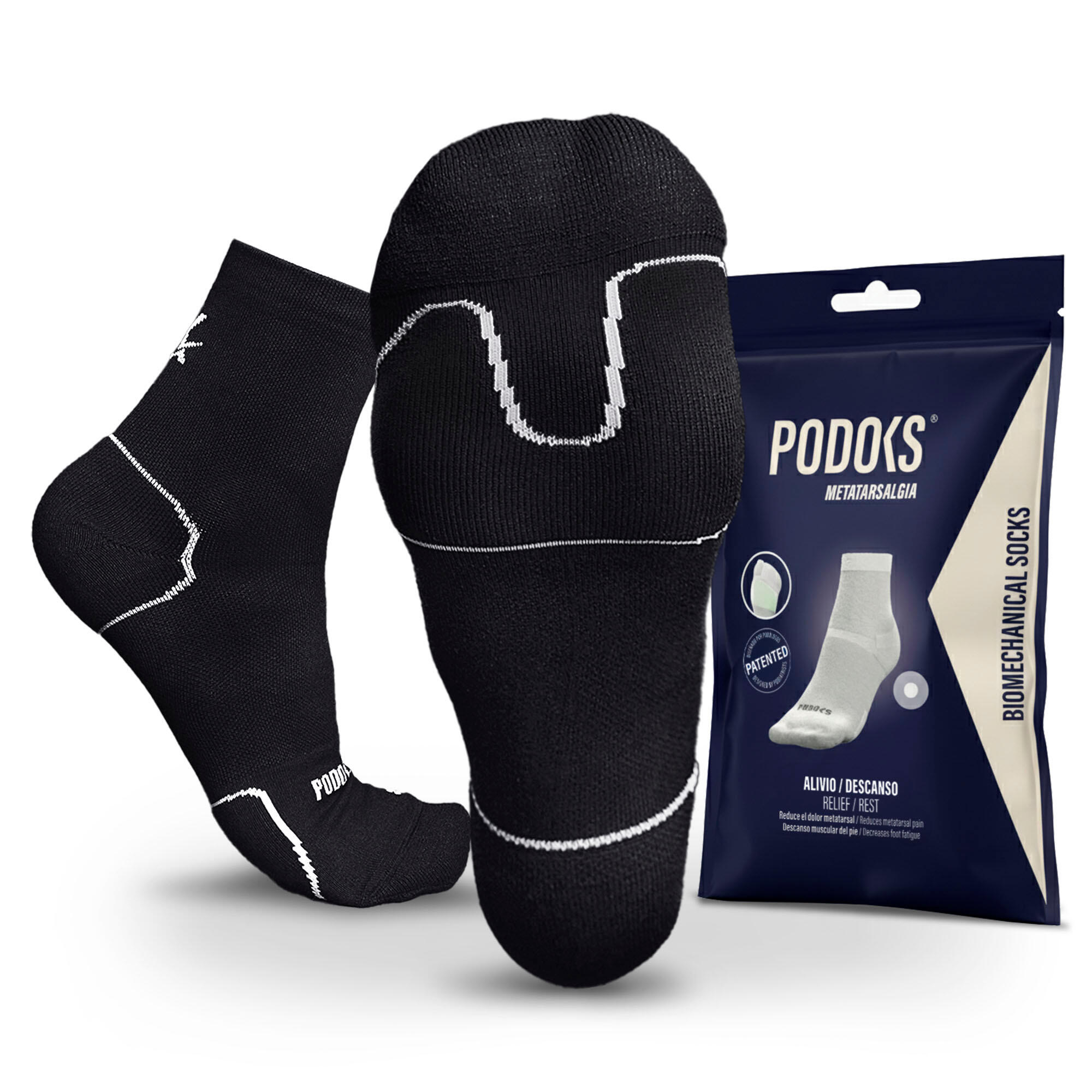 PODOKS Calcetines Biomecánicos Metatarsalgia Negro