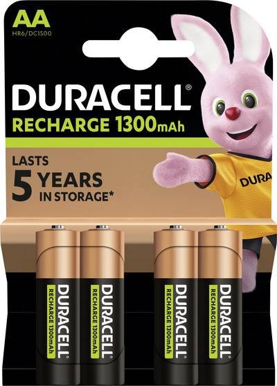 Duracell Duracell Rechargeable - Batterie 4 x AA-Typ - NiMH - (wiederaufladbar) Mignon (AA)-Akku NiMH 1300 mAh 1.2 V 1 S