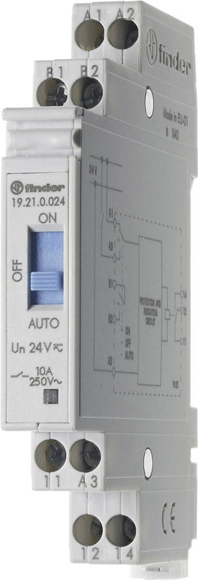 Finder 19.21.0.024.0000 Industrierelais Nennspannung: 24 V/DC, 24 V/AC Schaltstrom (max.): 10 A 1 Wechsler 1 St.