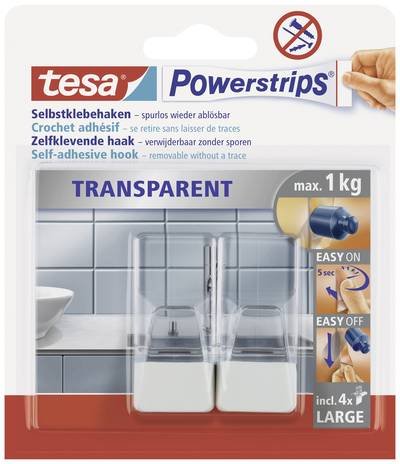 tesa POWERSTRIPS® Klebehaken Large Transparent, Weiß Inhalt: 2 St.