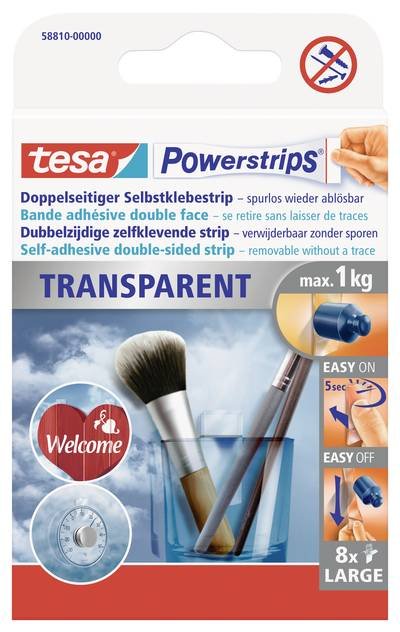 tesa POWERSTRIPS® tesa POWERSTRIPS® Doppelseitiger Klebestreifen (L x B) 50 mm x 20 mm Transparent Inhalt: 8 St. (L x B)