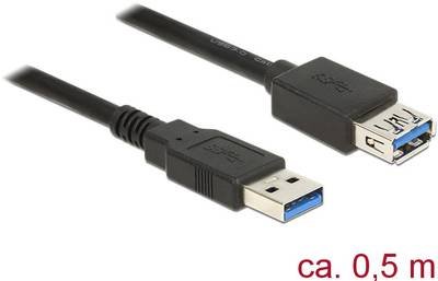Delock USB-Kabel USB 3.2 Gen1 USB-A Stecker, USB-A Buchse 0.50 m Schwarz vergoldete Steckkontakte 85053