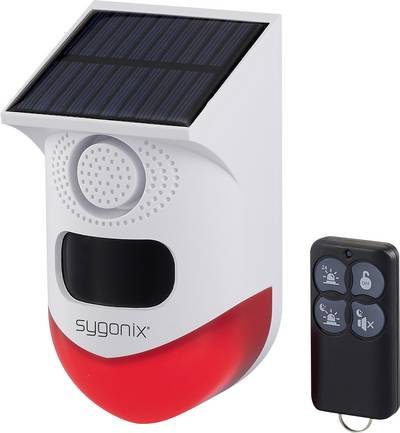 Sygonix Mini-Alarmanlage Weiß, Rot mit LED, mit Bewegungsmelder, mit Fernbedienung, mit Solar, mit WLAN 120 dB SY-651532