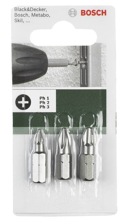 Bosch Accessories 2609255967 Kreuzschlitz-Bit PZ 1, PZ 2, PZ 3 extra hart D 6.3 3 St.