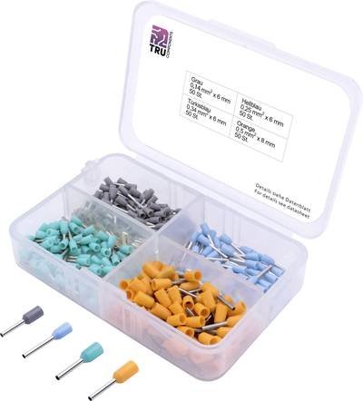 TRU COMPONENTS T1903C023 Aderendhülsen-Sortiment 0.14 mm², 0.25 mm², 0.34 mm², 0.50 mm² Teilisoliert Grau, Hellblau, Tür