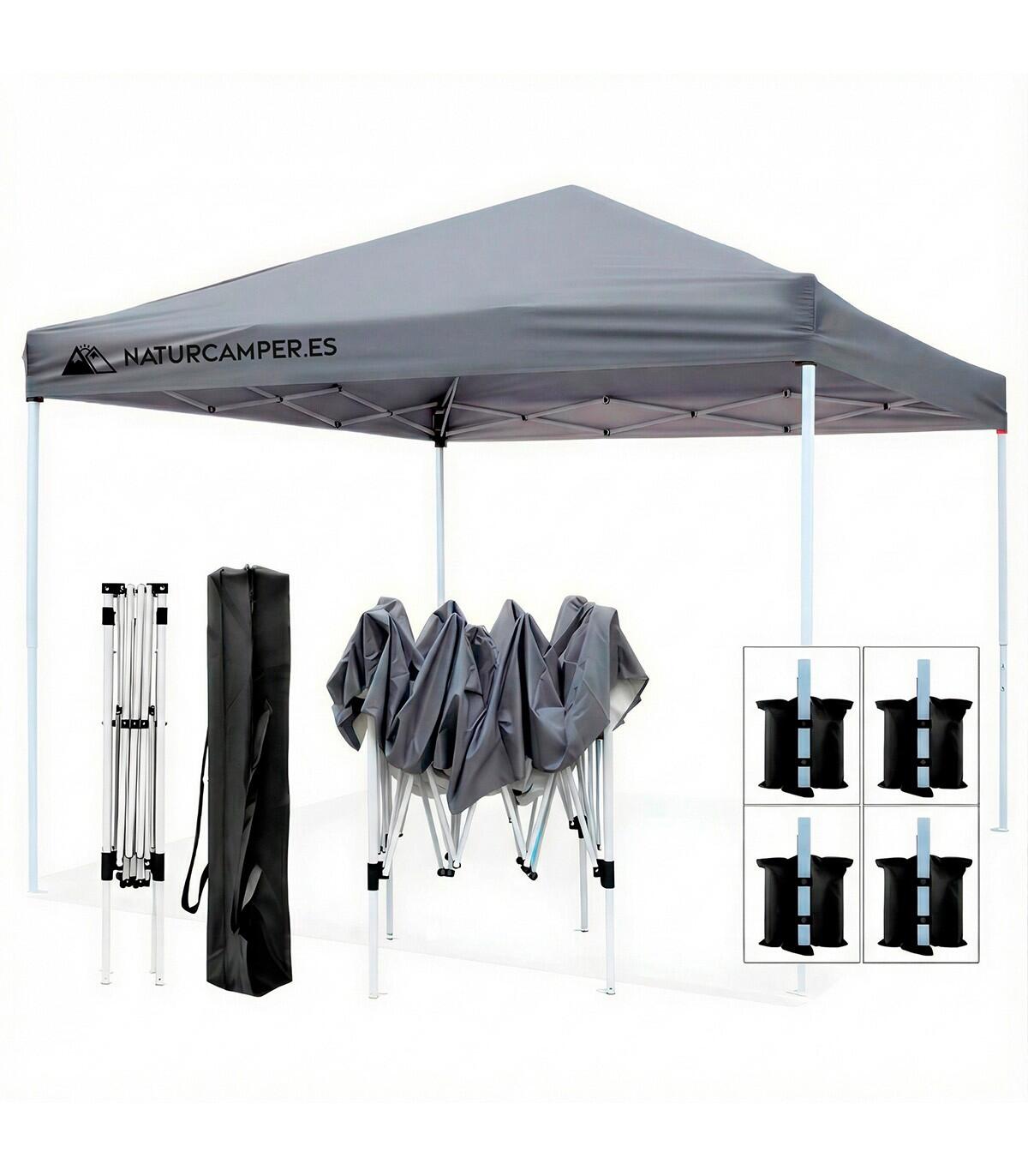 KOL OUTDOOR Carpa plegable 3x3m Gris para playa, camping o jardín.