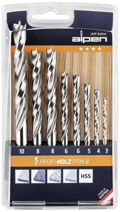 Alpen 600093100 Holz-Spiralbohrer-Set 8teilig 3 mm, 4 mm, 5 mm, 6 mm, 8 mm, 10 mm Zylinderschaft 1 Set
