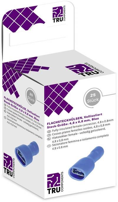 TRU COMPONENTS T1904C116 Flachsteckhülsen-Sortiment Steckbreite: 4.80 mm Steckdicke: 0.80 mm 180 ° Vollisoliert Blau 25