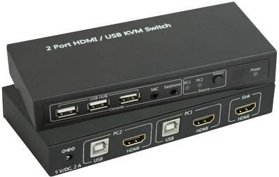 SpeaKa Professional 2 Port KVM-Umschalter HDMI USB 1920 x 1080 Pixel, 3840 x 2160 Pixel