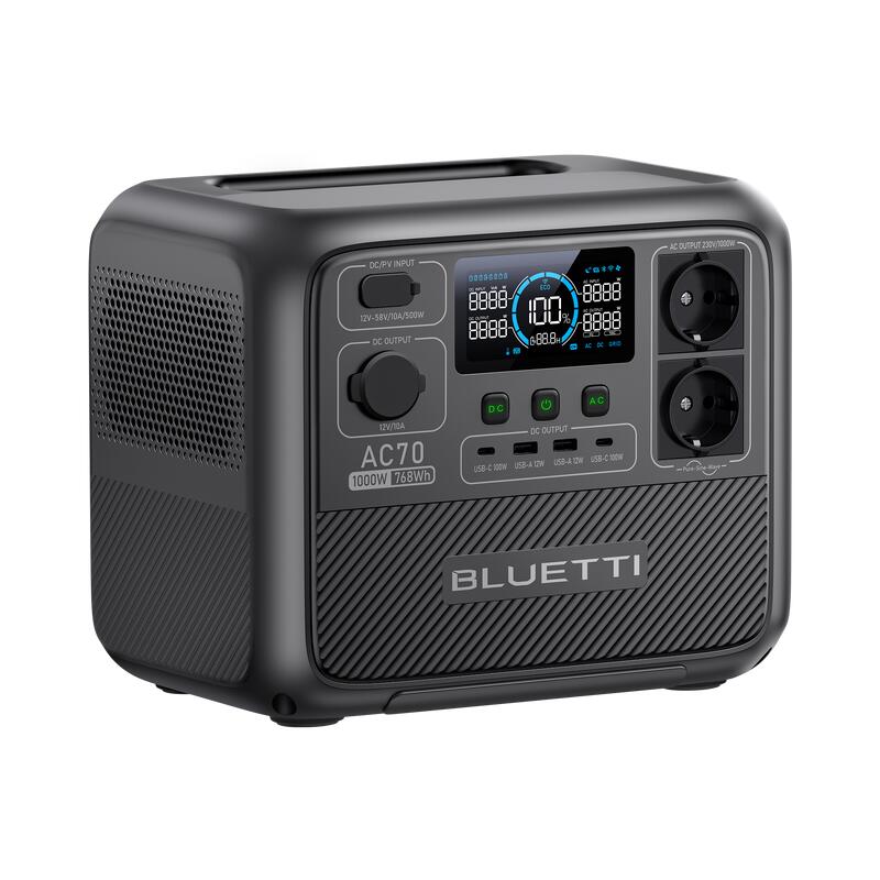 BLUETTI AC70 estación eléctrica portátil 768Wh para camping y emergencias clima extremo