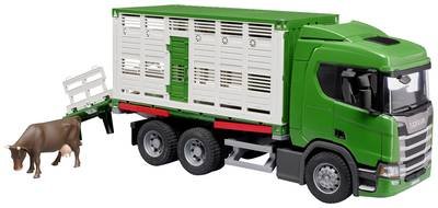 bruder Scania Super 560R Tiertransporter mit Rind Fertigmodell Nutzfahrzeug Modell