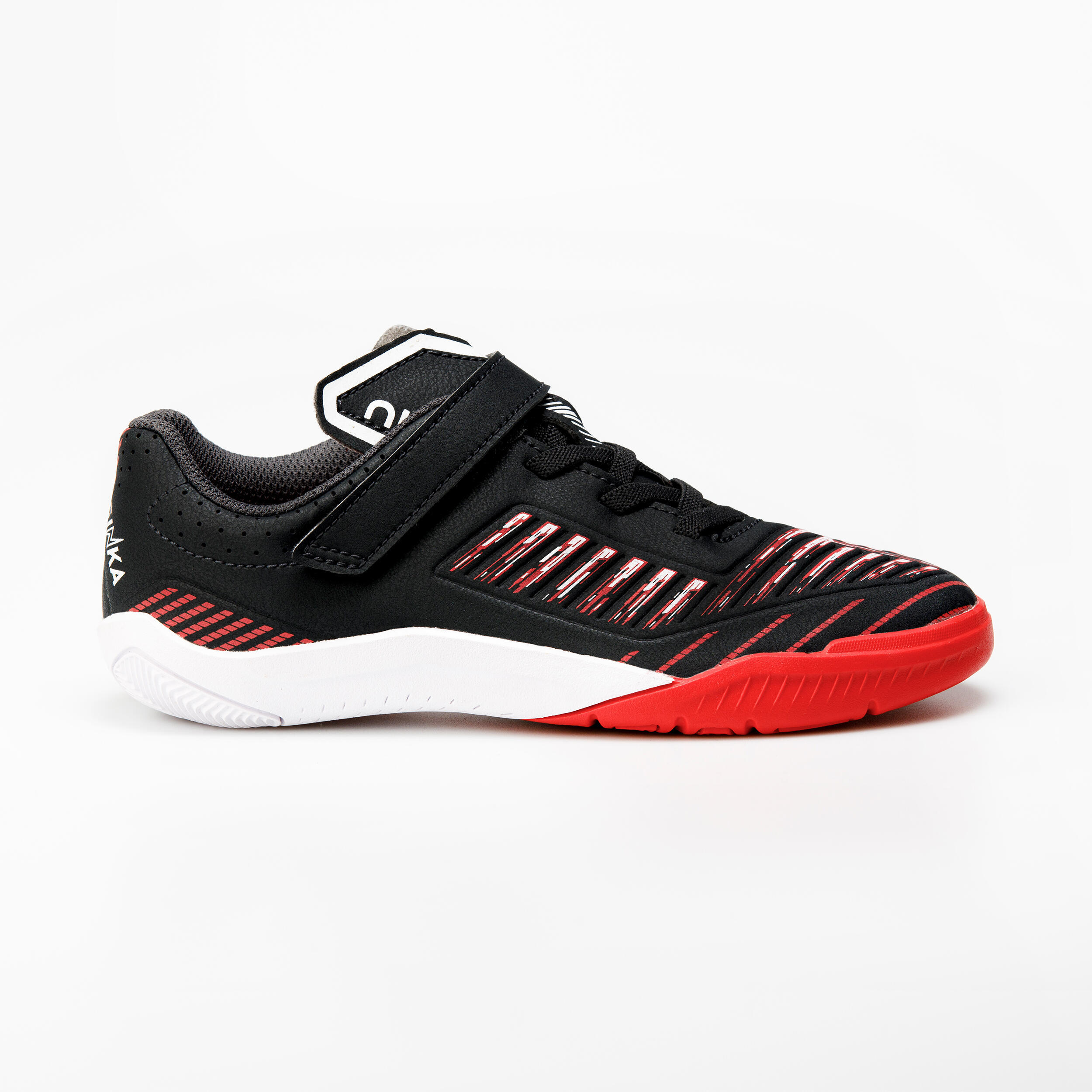KIPSTA Zapatillas de fútbol sala niño GINKA 500 Velcro Negro Rojo