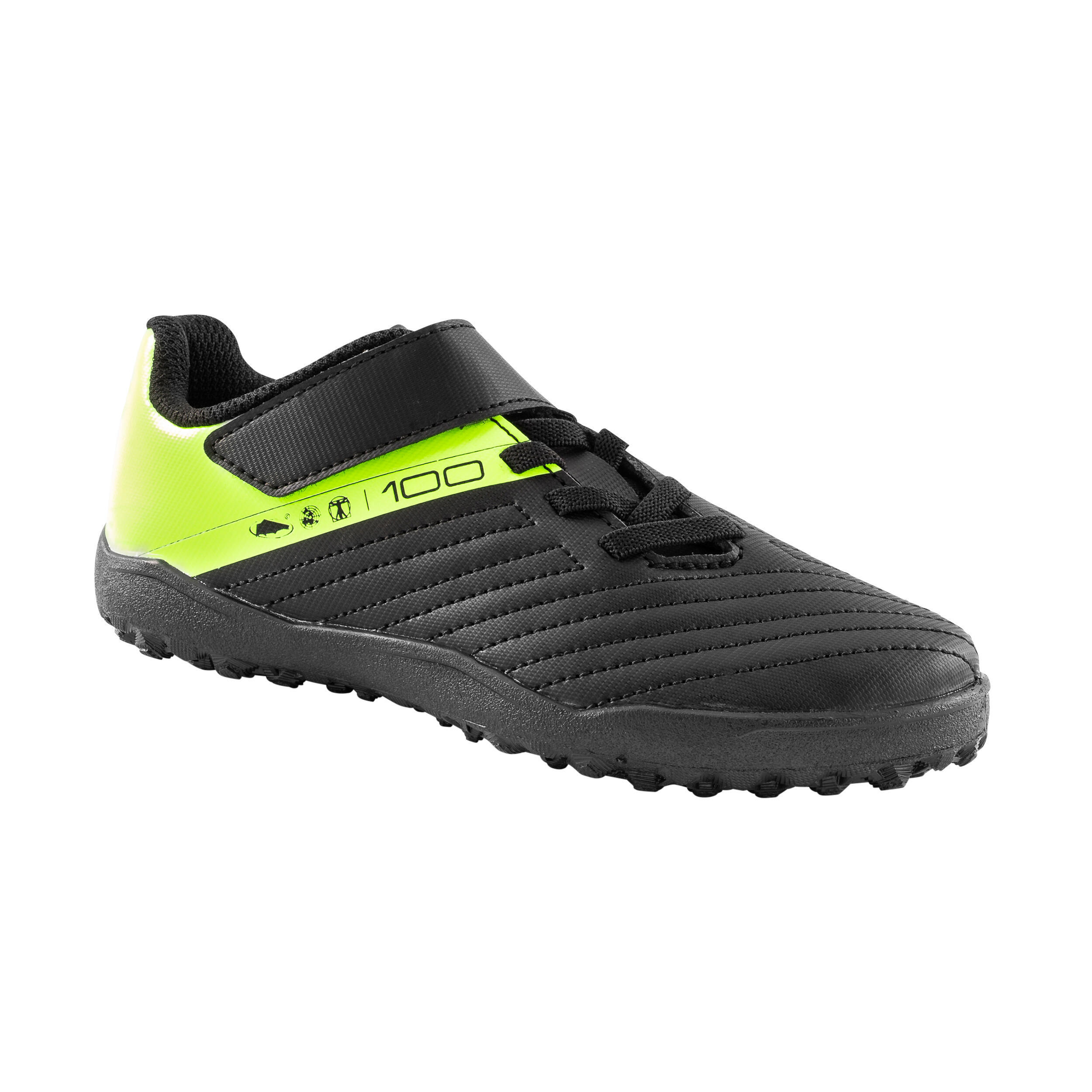 KIPSTA Botas de fútbol multitacos Niño velcro 100 Easy TF negro