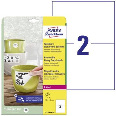 Avery-Zweckform L4717REV-20 Wetterfeste Etiketten 210 x 148 mm Polyester-Folie Weiß 40 St. Wiederablösbar Farblaserdruck