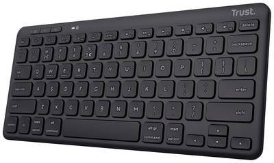 Trust Lyra Compact Bluetooth®, Funk Tastatur Deutsch, QWERTZ Schwarz Wiederaufladbar, Geräuscharme Tasten, Spritzwasserg