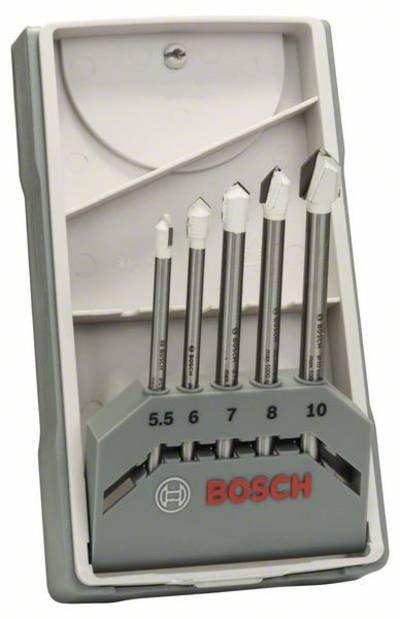 Bosch Accessories 2608587170 Glas- und Fliesenbohrer 5teilig 5.5 mm, 6 mm, 7 mm, 8 mm, 10 mm Zylinderschaft 1 Set