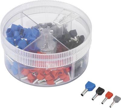 TRU COMPONENTS 739884 Zwillings-Aderendhülsen-Sortiment 0.75 mm², 1 mm², 1.5 mm², 2.5 mm² Teilisoliert Grau, Rot, Schwar