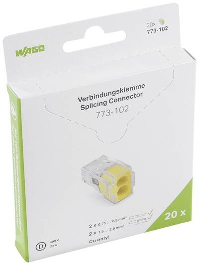 Dosenklemme starr: 0.75-2.5 mm² Polzahl: 2 WAGO 20 St. Transparent, Gelb