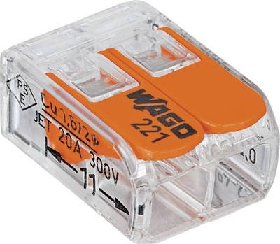 WAGO 221 Verbindungsklemme flexibel: 0.14-4 mm² starr: 0.2-4 mm² Polzahl: 2 16 St. Transparent, Orange