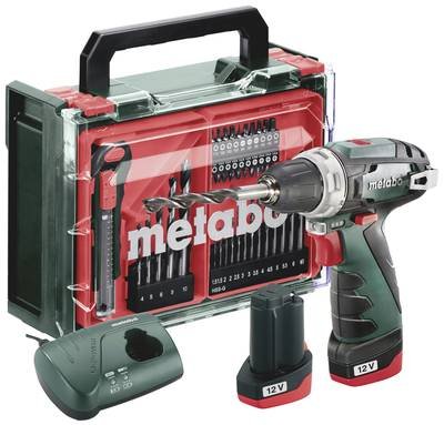 Metabo PowerMaxx BS Basic Set 600080710 Akku-Bohrschrauber 12 V 2 Ah Li-Ion inkl. 2. Akku, inkl. Ladegerät, bürstenlos,