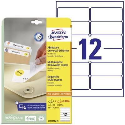 Avery-Zweckform L4743REV-25 Universal-Etiketten 99.1 x 42.3 mm Papier Weiß 360 St. Wiederablösbar Tintenstrahldrucker, L