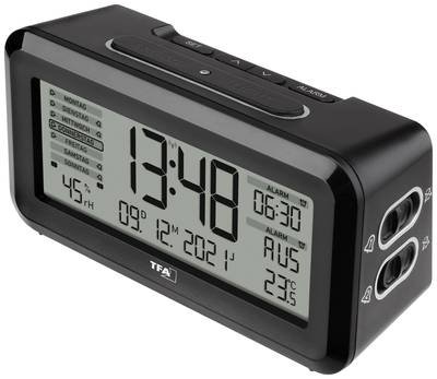 TFA Dostmann 60.2562.01 Funk Wecker Schwarz, Silber Alarmzeiten 2 Großes Display