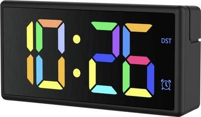 hama 00222208 Digitaler Wecker "Ibiza", Multicolor-Display, mit USB-Ladefunktion, Schwarz