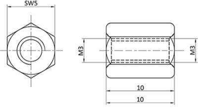 econ connect D3X10I5MH Abstandsbolzen M3 M3 Messing (vernickelt) 1 St.