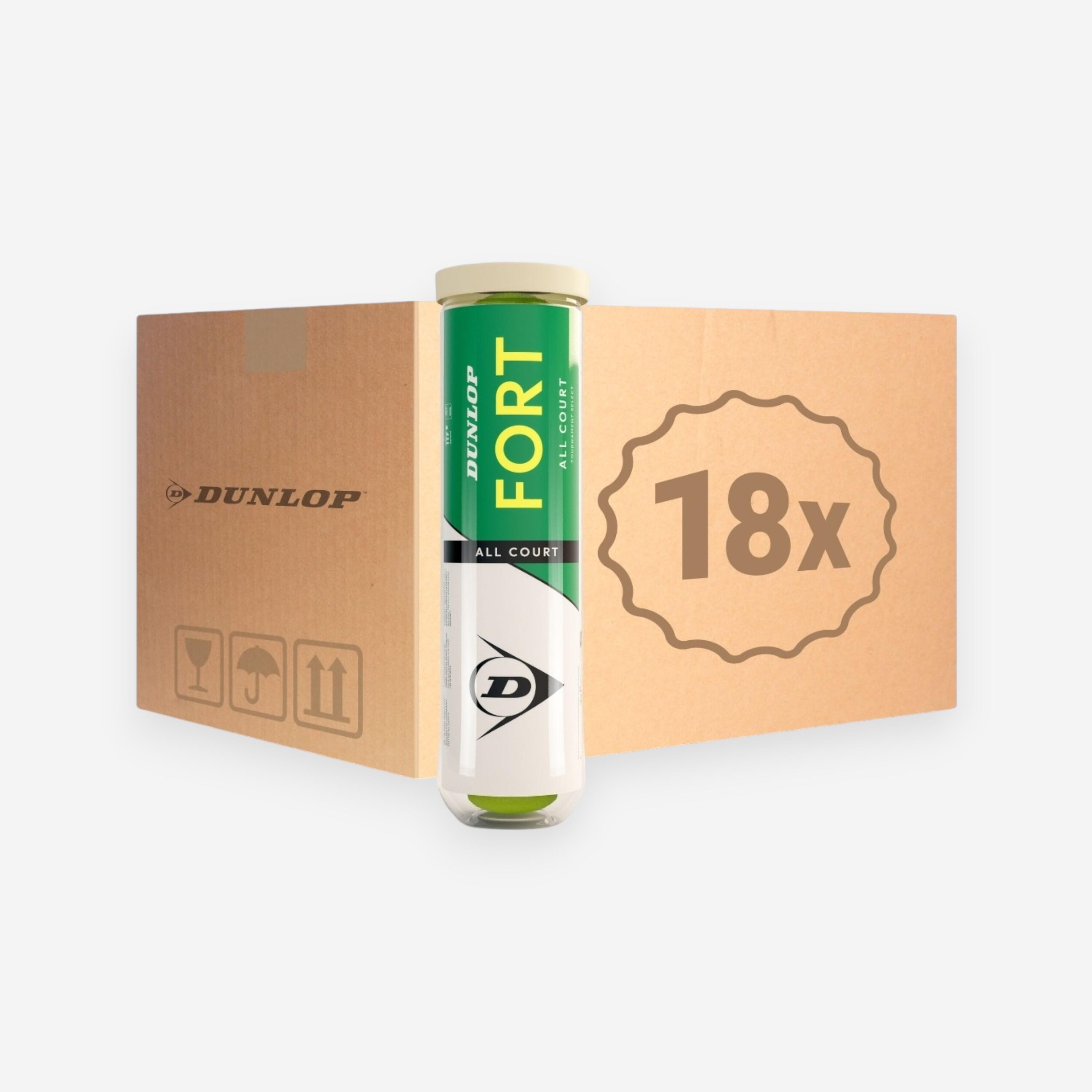 DUNLOP Pelotas de tenis Dunlop fort all court amarillo, caja de 18 tubos de 4 pelotas