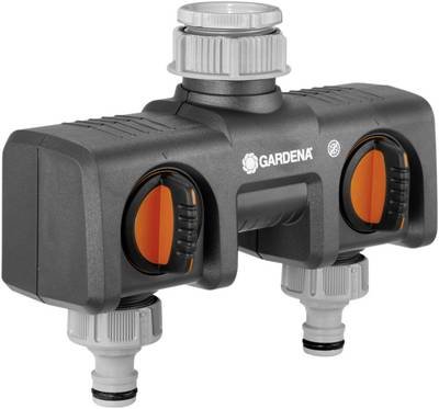 GARDENA 8193-20 Gardena Twin-Tap - Schlauchkupplung Kunststoff 2-Wege-Verteiler Steckkupplung, 30,3 mm (1") IG, 24,2 mm